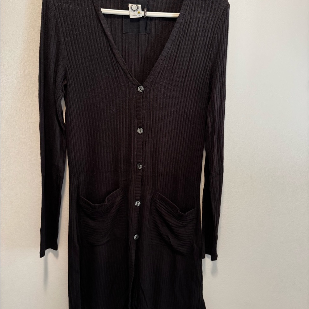 Black Long Sleeve Button-Up Dress